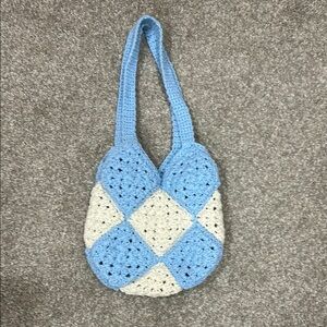 Blue and Cream Crochet Tote Bag